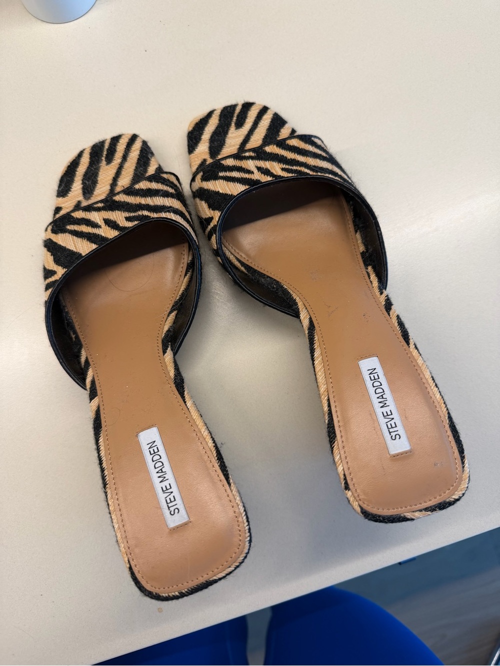 Steve Madden Black & Tan Zebra Print Slide Mules